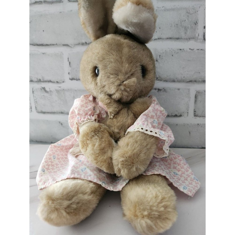 Vintage CALTOY Rachel & Baby Peach Bunnies Plush Rabbit Stuffed Animal Softy 15”